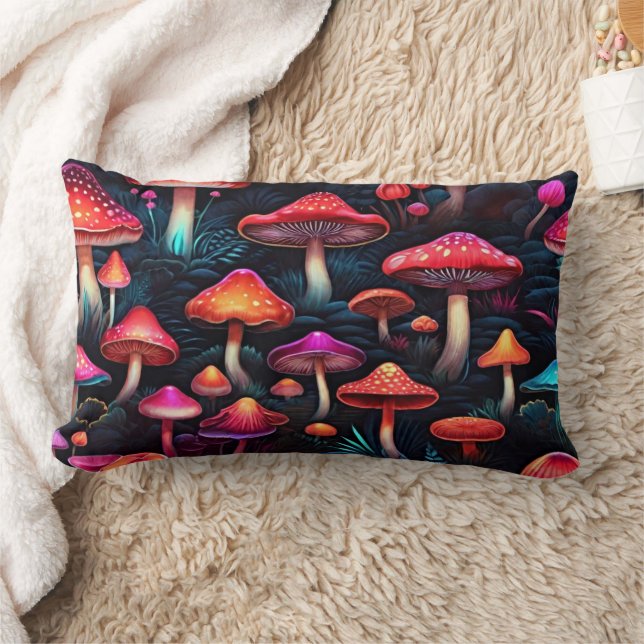 Elevate Your Comfort Zone with Red Neon Mushrooms Lumbar Cushion (Blanket)