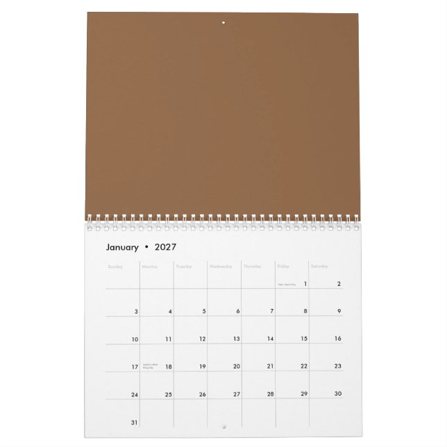 Elevate Your Design with a Brown Background Calendar (Jan 2027)