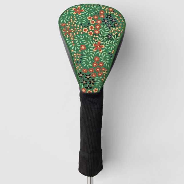 Elevate Your Golf Experience-Green Japanese Floral Head Cover (Front)
