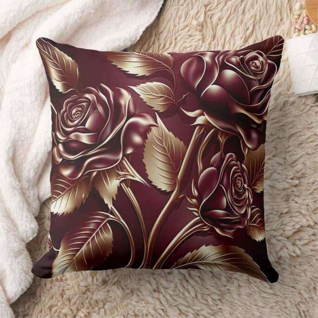 Elevate Your Home with a Luxurious Burgundy Roses  Cushion (Blanket)
