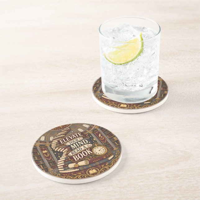 Elevate Your Mind Read A Book Coaster (Side)
