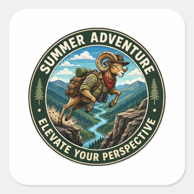  Elevate Your Perspective Hiking Ram Adventure Square Sticker (Front)