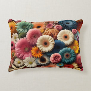 Elevate Your Space Colorful Gerbera Daisy Floral  Decorative Cushion