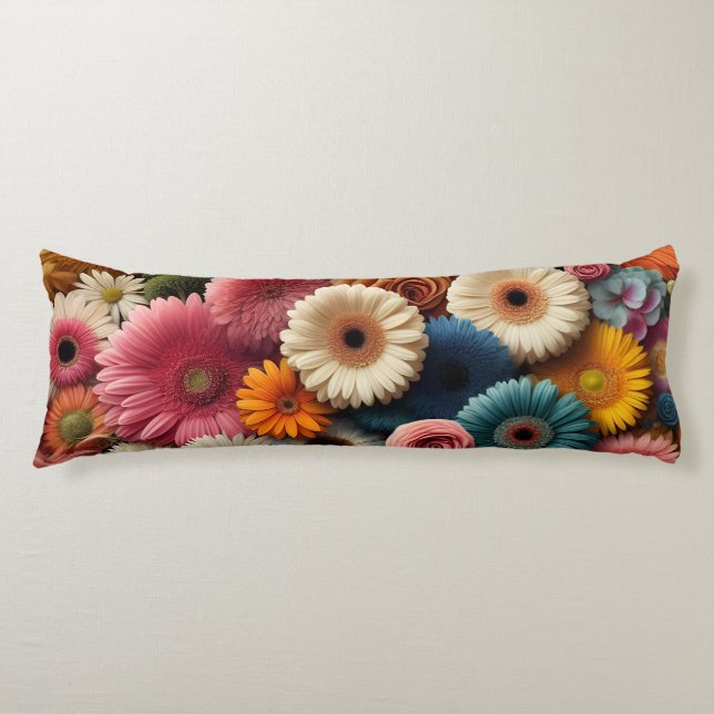 Elevate Your Space Colourful Gerbera Daisy Floral  Body Cushion (Front)