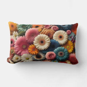 Elevate Your Space Colourful Gerbera Daisy Floral  Lumbar Cushion