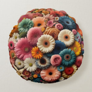 Elevate Your Space Colourful Gerbera Daisy Floral  Round Cushion