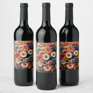 Elevate Your Space Colourful Gerbera Daisy Floral Wine Label