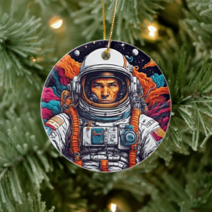 Elevate Your Space with Our Retro Astronaut Art Ceramic Ornament