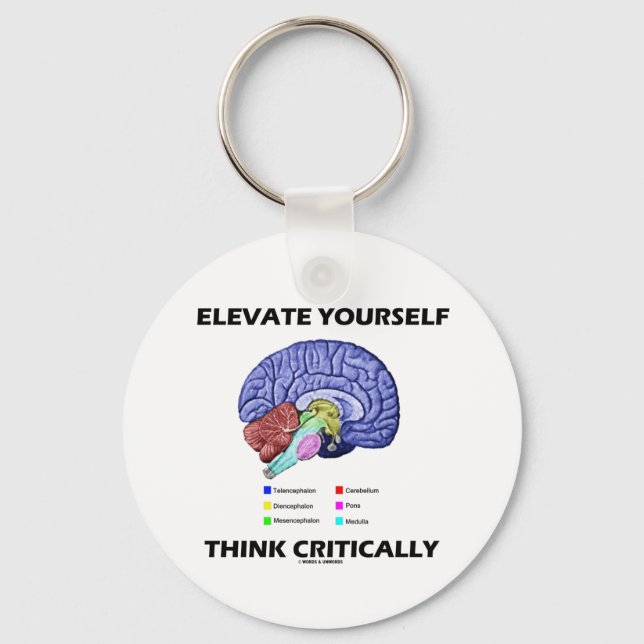 Elevate Yourself Think Critically Brainy Advice Key Ring (Front)