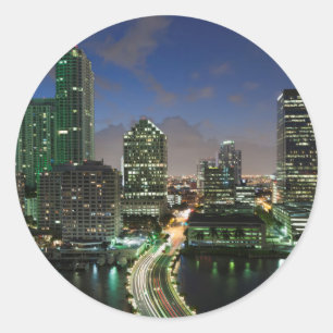 Elevated city skyline classic round sticker