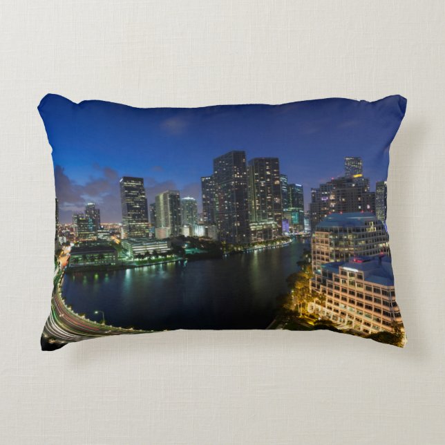 Elevated city skyline from Brickell Key Decorative Cushion (Front)