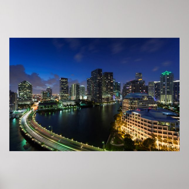 Elevated city skyline from Brickell Key Poster (Front)