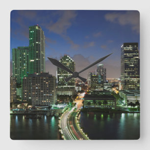 Elevated city skyline square wall clock