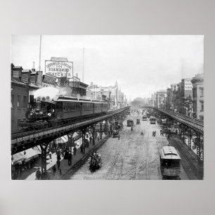 Elevated NYC Steam Train, Above The Bowery (1896) Poster