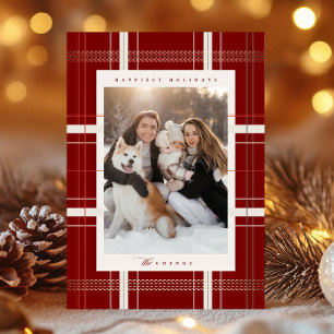 Elevated Plaid Cosy Cabin Forest Burgundy Beige Holiday Card