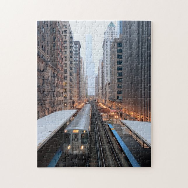 Elevated rail in downtown Chicago over Wabash Jigsaw Puzzle (Vertical)