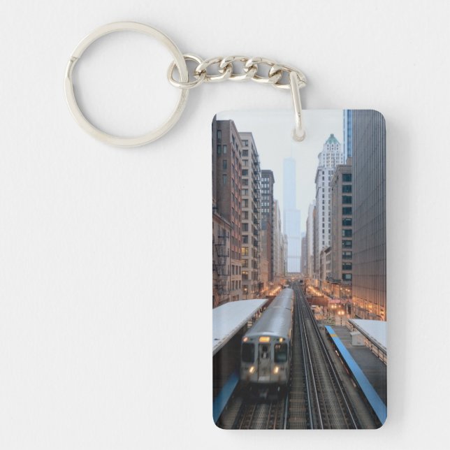 Elevated rail in downtown Chicago over Wabash Key Ring (Front)