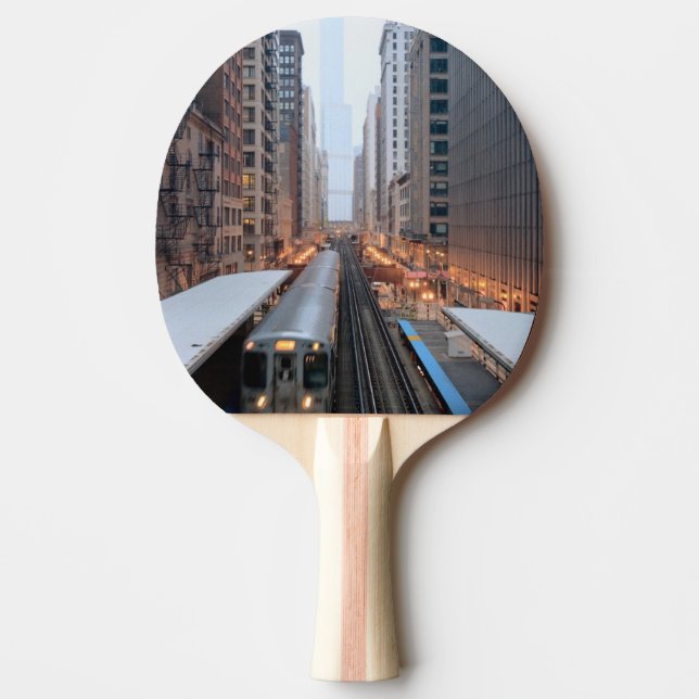 Elevated rail in downtown Chicago over Wabash Ping Pong Paddle (Front)