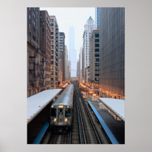 Elevated rail in downtown Chicago over Wabash Poster