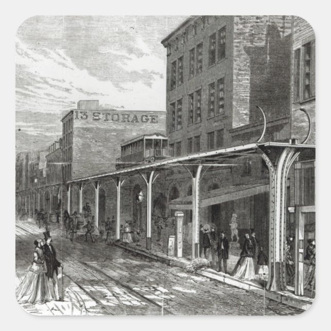 Elevated Railway in Greenwich Street, New York Square Sticker (Front)