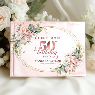 Elevated Rose Gold Botanical 50th Birthday Guest Book