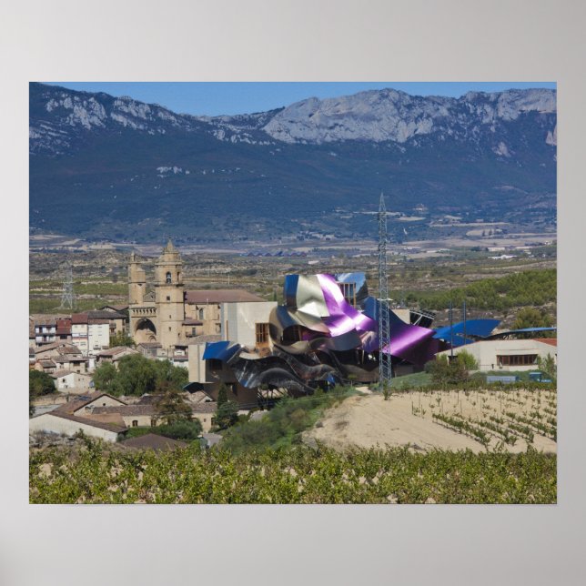 Elevated town view and Hotel Marques de Riscal Poster (Front)