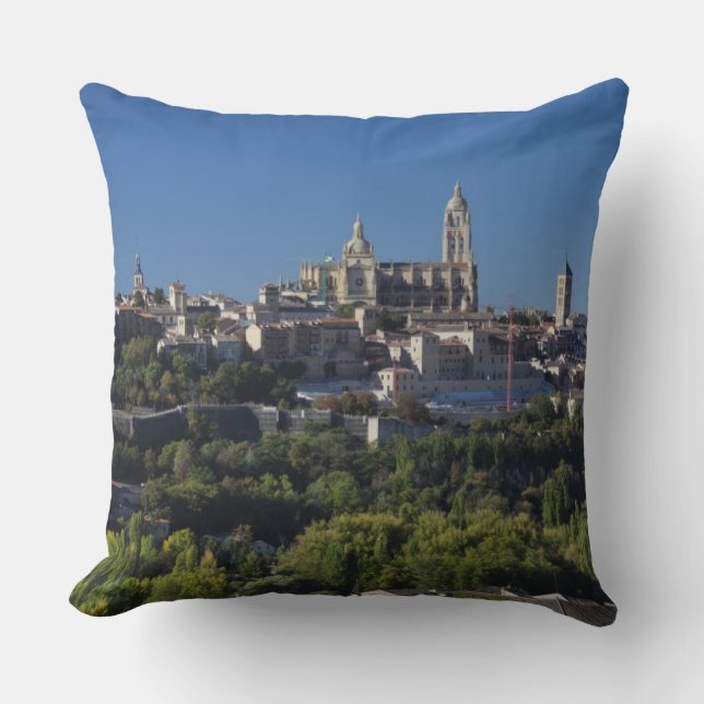 Elevated town view with the Segovia Cathedral Cushion (Front)
