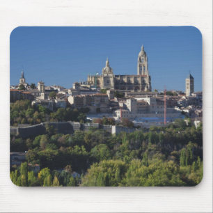 Elevated town view with the Segovia Cathedral Mouse Pad