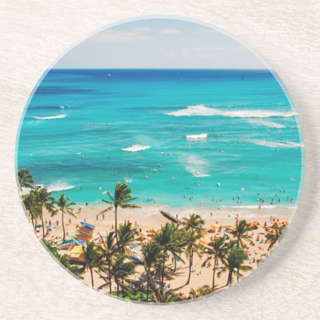 Elevated View Of Waikiki Beach Scene, Honolulu 2 Coaster (Front)