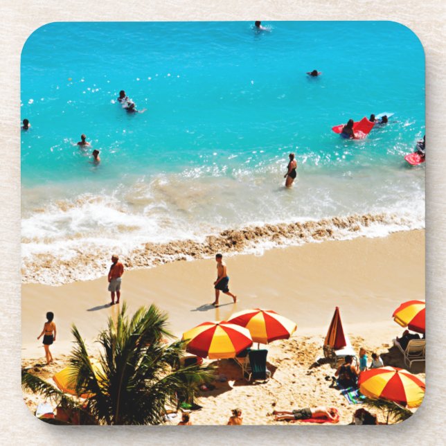 Elevated View Of Waikiki Beach Scene, Honolulu Coaster (Front)