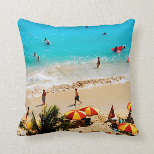 Elevated View Of Waikiki Beach Scene, Honolulu Cushion