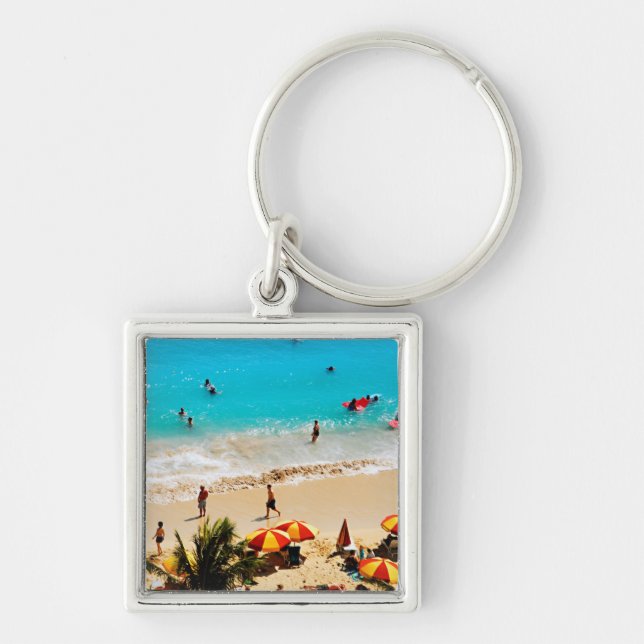 Elevated View Of Waikiki Beach Scene, Honolulu Key Ring (Front)