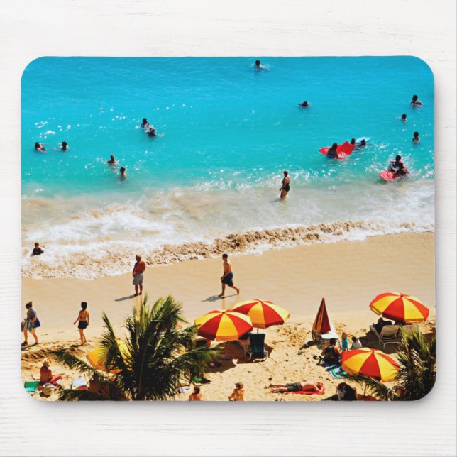 Elevated View Of Waikiki Beach Scene, Honolulu Mouse Pad (Front)