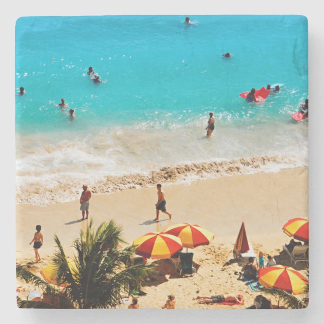 Elevated View Of Waikiki Beach Scene, Honolulu Stone Coaster (Front)