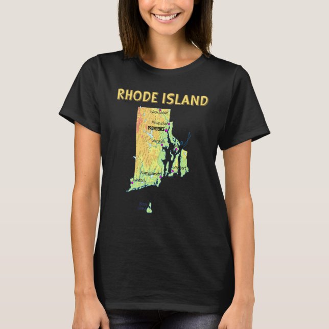 Elevation Map Of Rhode Island State Major Cities R T-Shirt (Front)