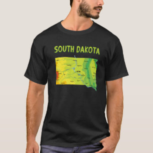 Elevation Map Of South Dakota State Major Cities R T-Shirt