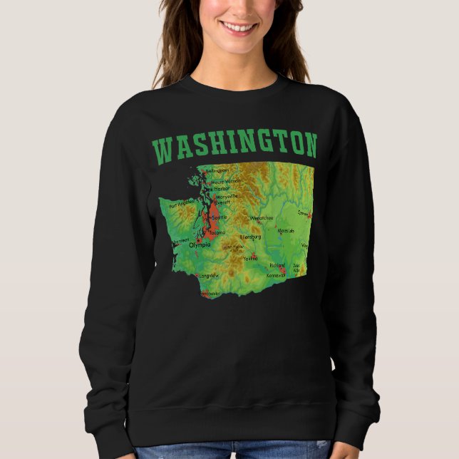 Elevation Map Of Washington State Mountains Lakes  Sweatshirt (Front)