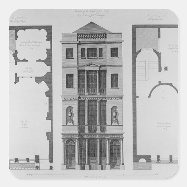 Elevation of the British Coffee House Square Sticker (Front)
