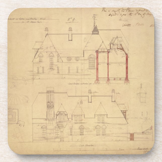 Elevations for The Red House, Bexley Heath (pen an Coaster (Front)