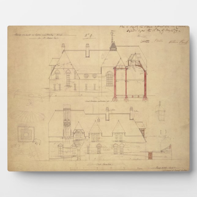 Elevations for The Red House, Bexley Heath (pen an Plaque (Front)