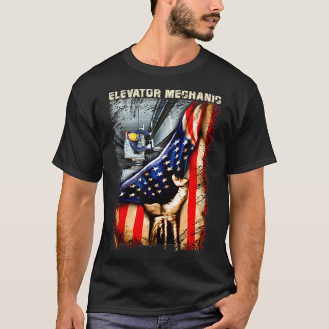 Elevator Mechanic American Flag T-Shirt (Front)