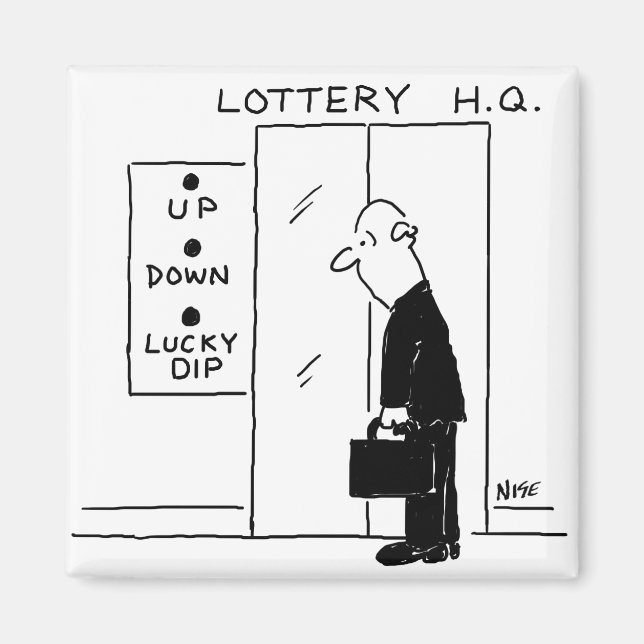 Elevator or Lift in a Lottery Headquarters Cartoon Magnet (Front)