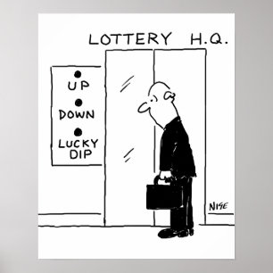 Elevator or Lift in a Lottery Headquarters Cartoon Poster