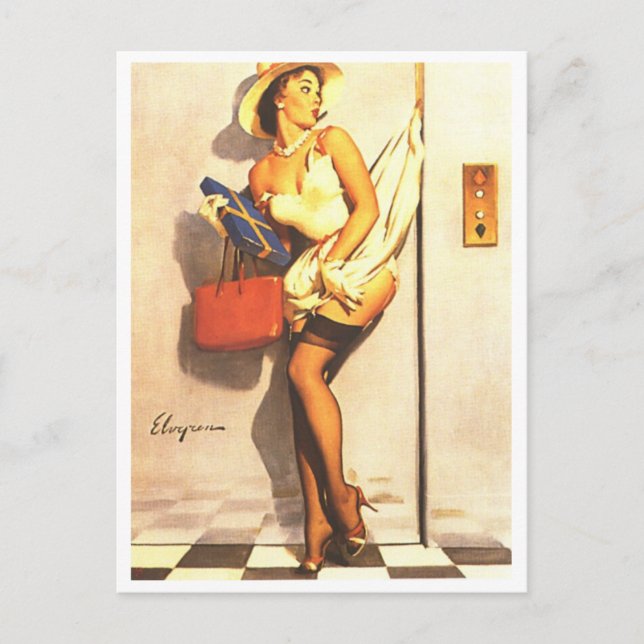 Elevator Pin Up Postcard (Front)