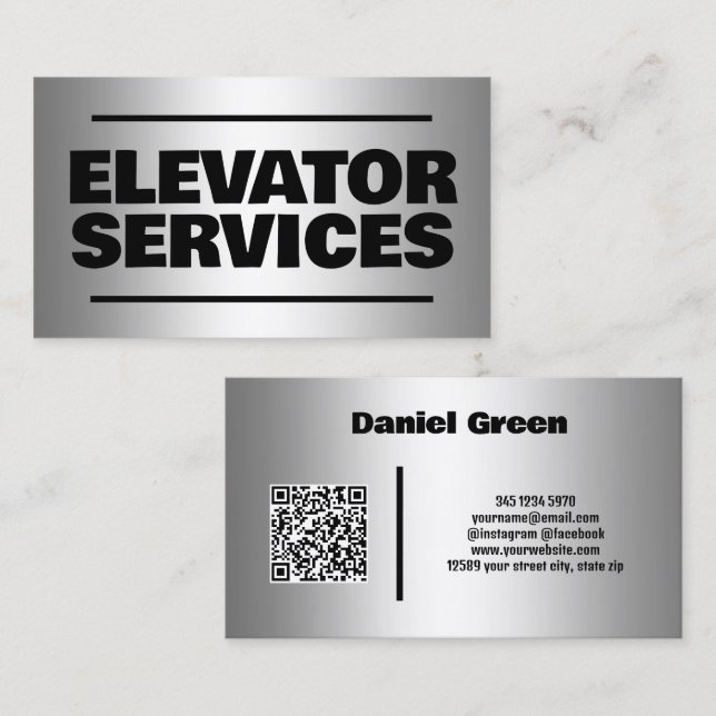 Elevator Services Silver QR Business Card (Front/Back)