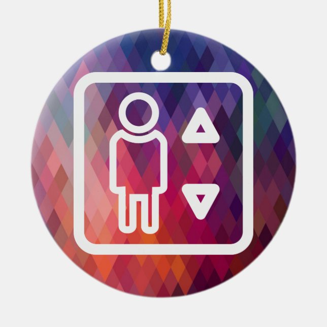 Elevator Technicians Pictograph Ceramic Tree Decoration (Front)