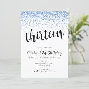 Eleven Birthday Light Blue Glitter Confetti Invitation