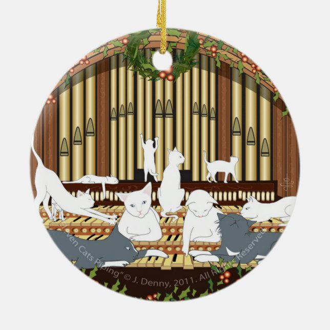 Eleven Cats Piping... double sided Ceramic Ornament (Back)