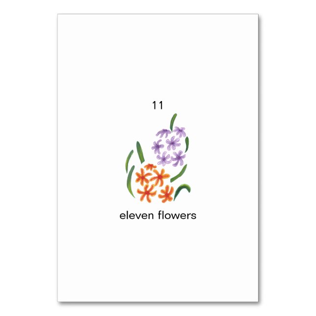 Eleven flowers, custom number flashcards table number (Back)