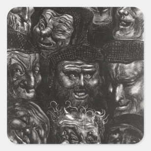 Eleven grotesque faces square sticker